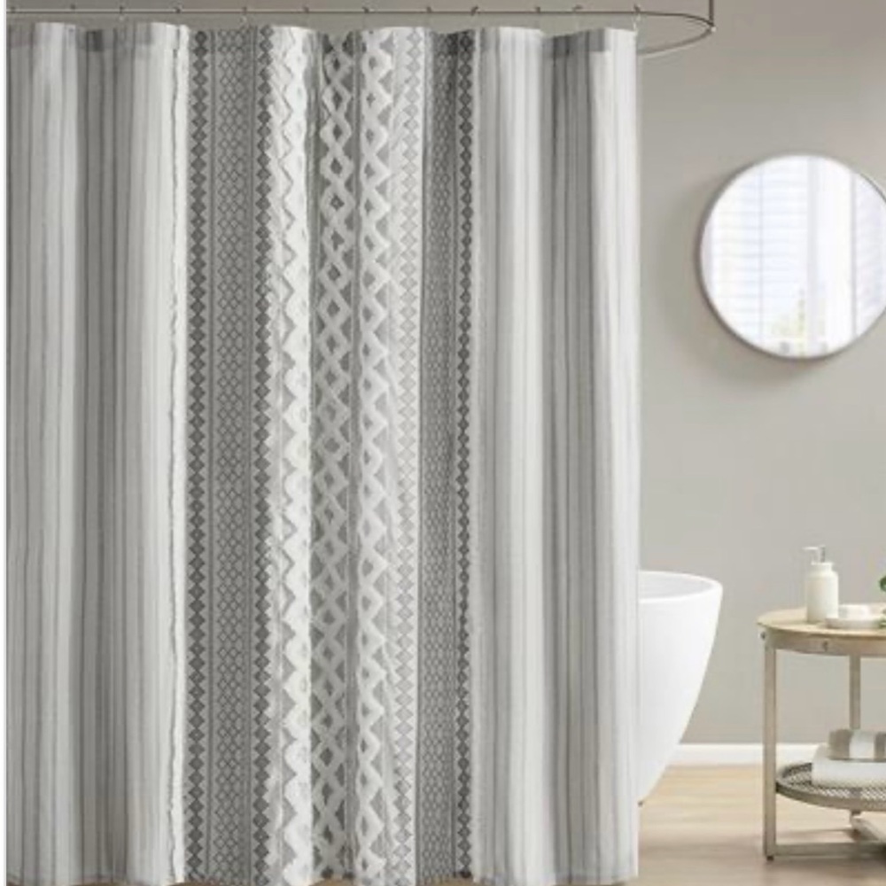 INK+IVY Imani Cotton Printed Shower Curtain with Chenille
